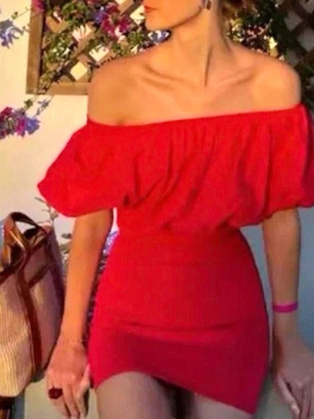 Zara Off-the-Shoulder Ruched Mini Dress Red